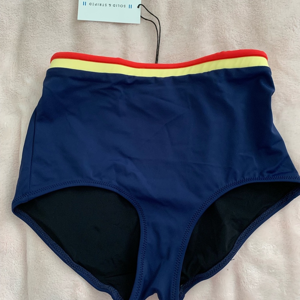Solid & striped blue high waisted‎ bikini bottoms